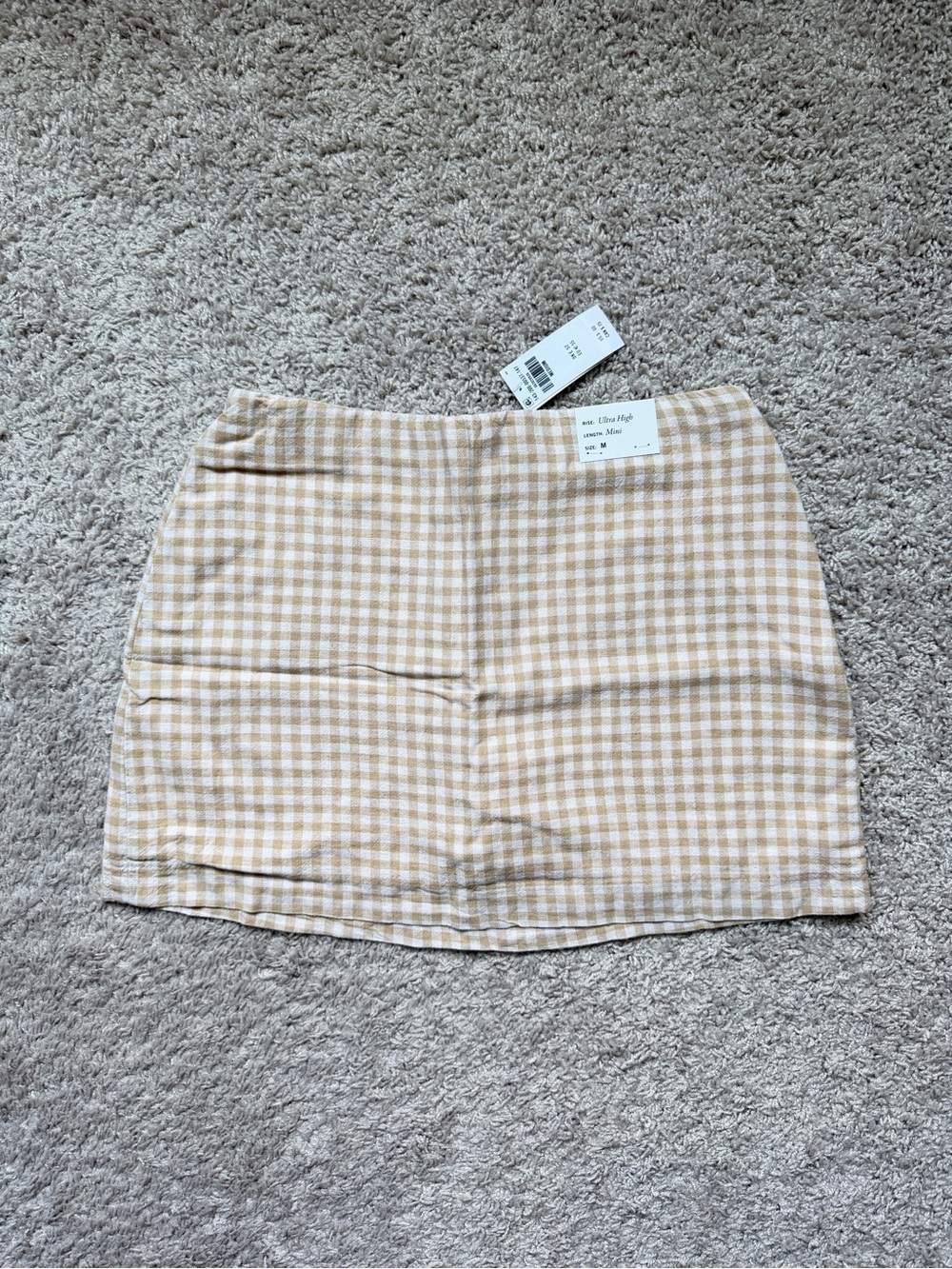 Abercrombie & Fitch Beige Gingham Linen-Blend Mini Skort Medium NWT - Picture 7 of 10